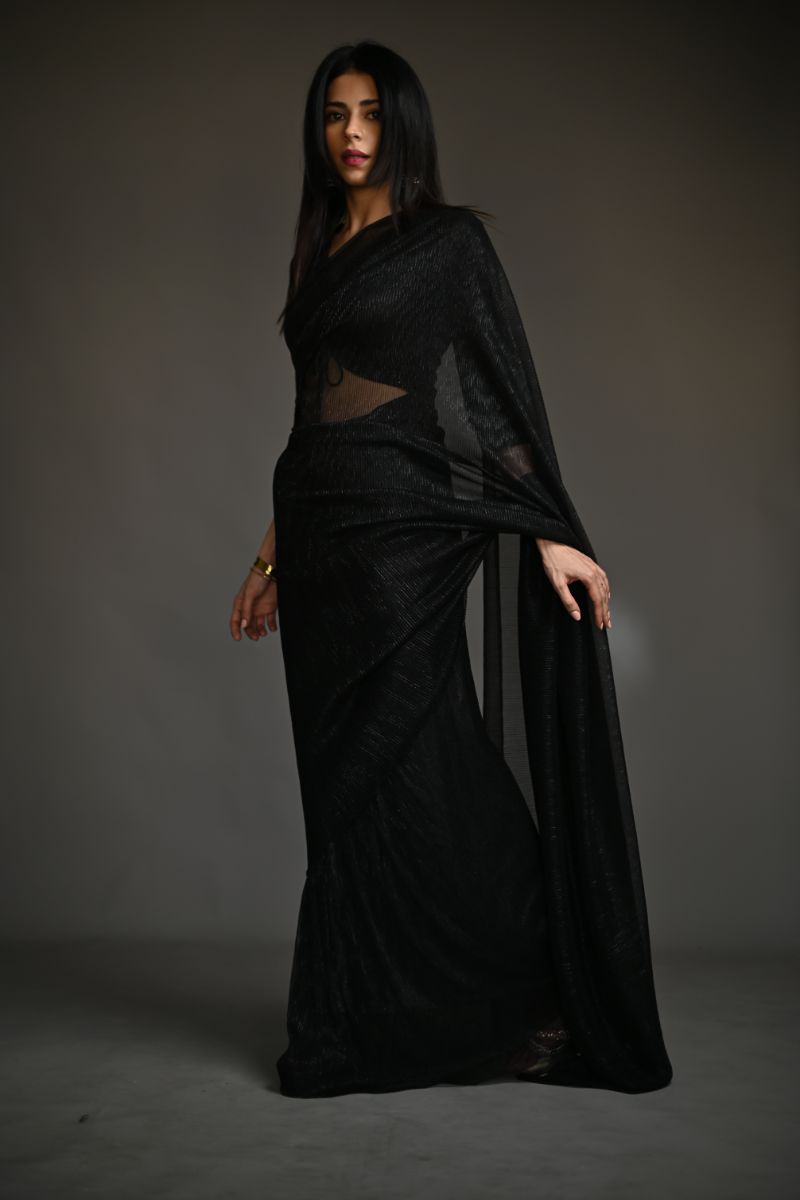 Maheen Khan - ZINC SARI - Black - Jersey Net - 1 Piece