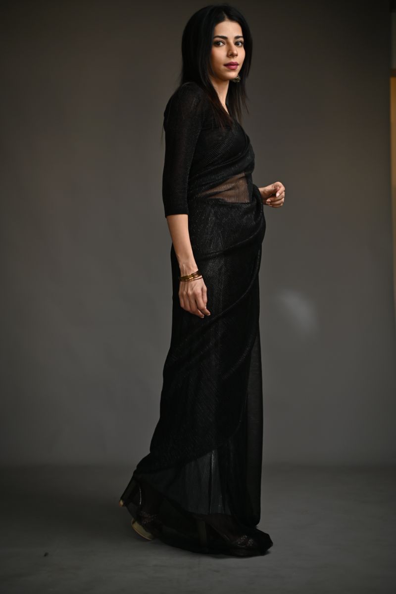 Maheen Khan - ZINC SARI - Black - Jersey Net - 1 Piece