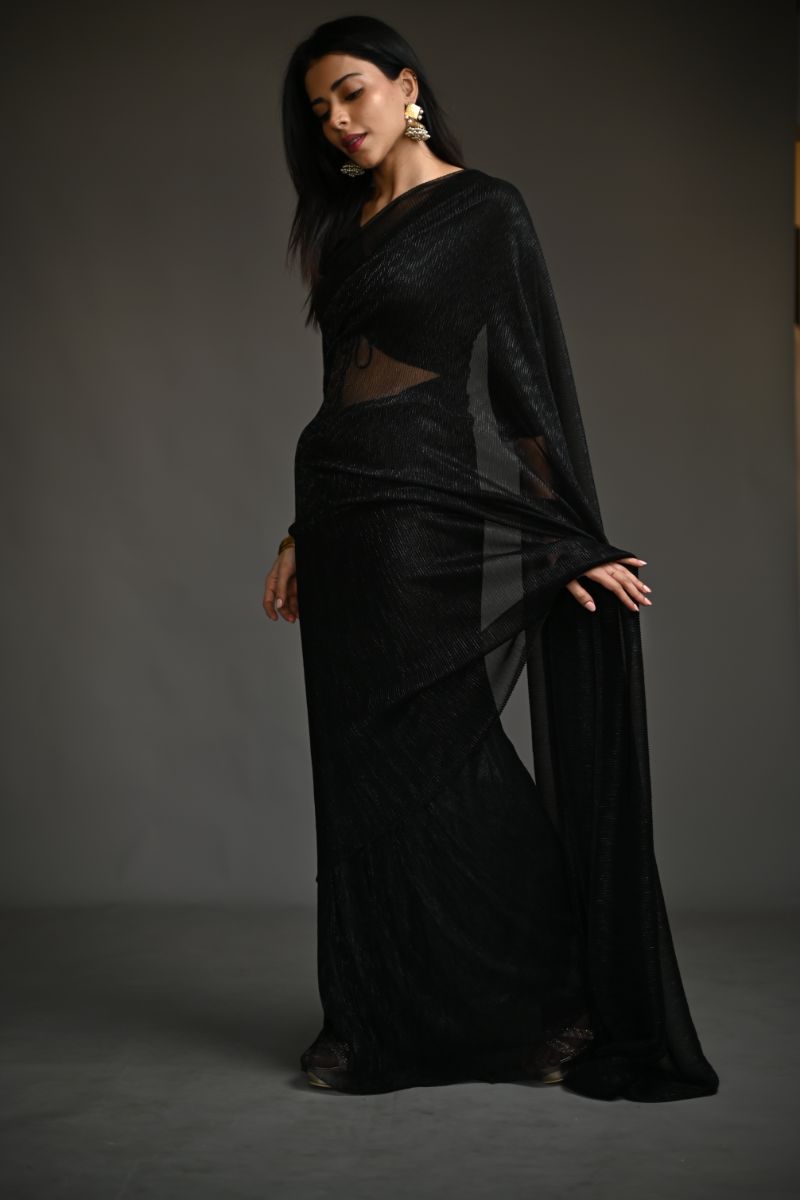 Maheen Khan - ZINC SARI - Black - Jersey Net - 1 Piece