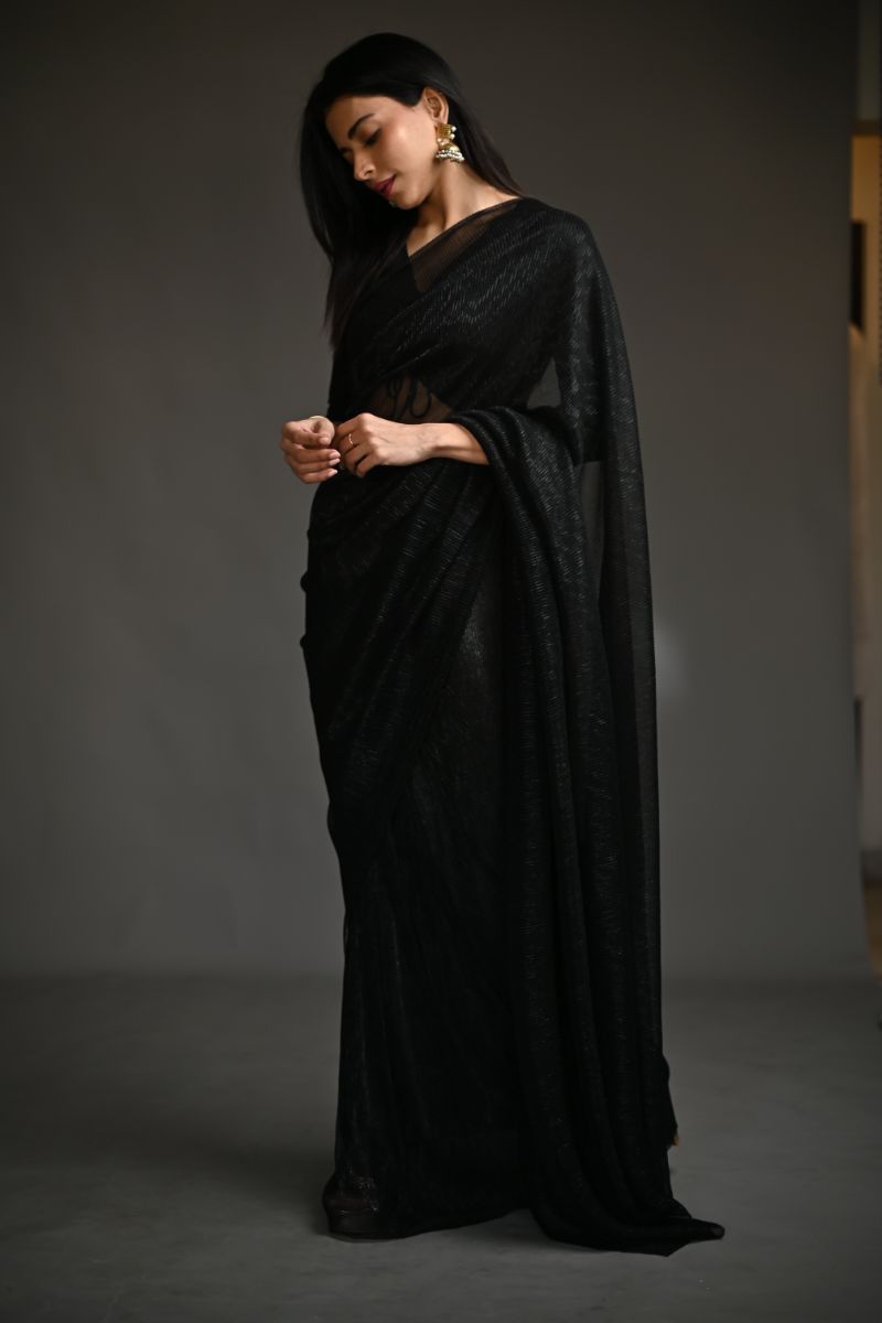 Maheen Khan - ZINC SARI - Black - Jersey Net - 1 Piece