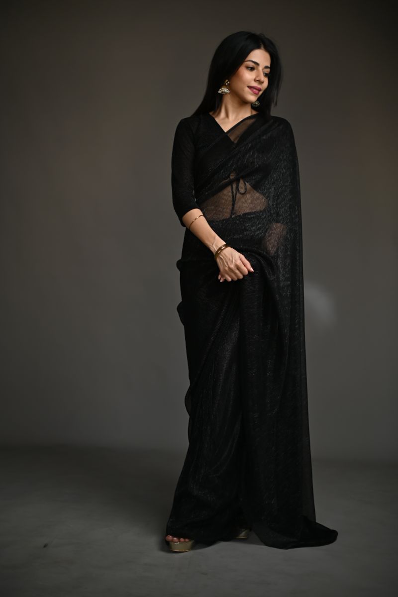 Maheen Khan - ZINC SARI - Black - Jersey Net - 1 Piece