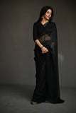 Maheen Khan - ZINC SARI - Black - Jersey Net - 1 Piece