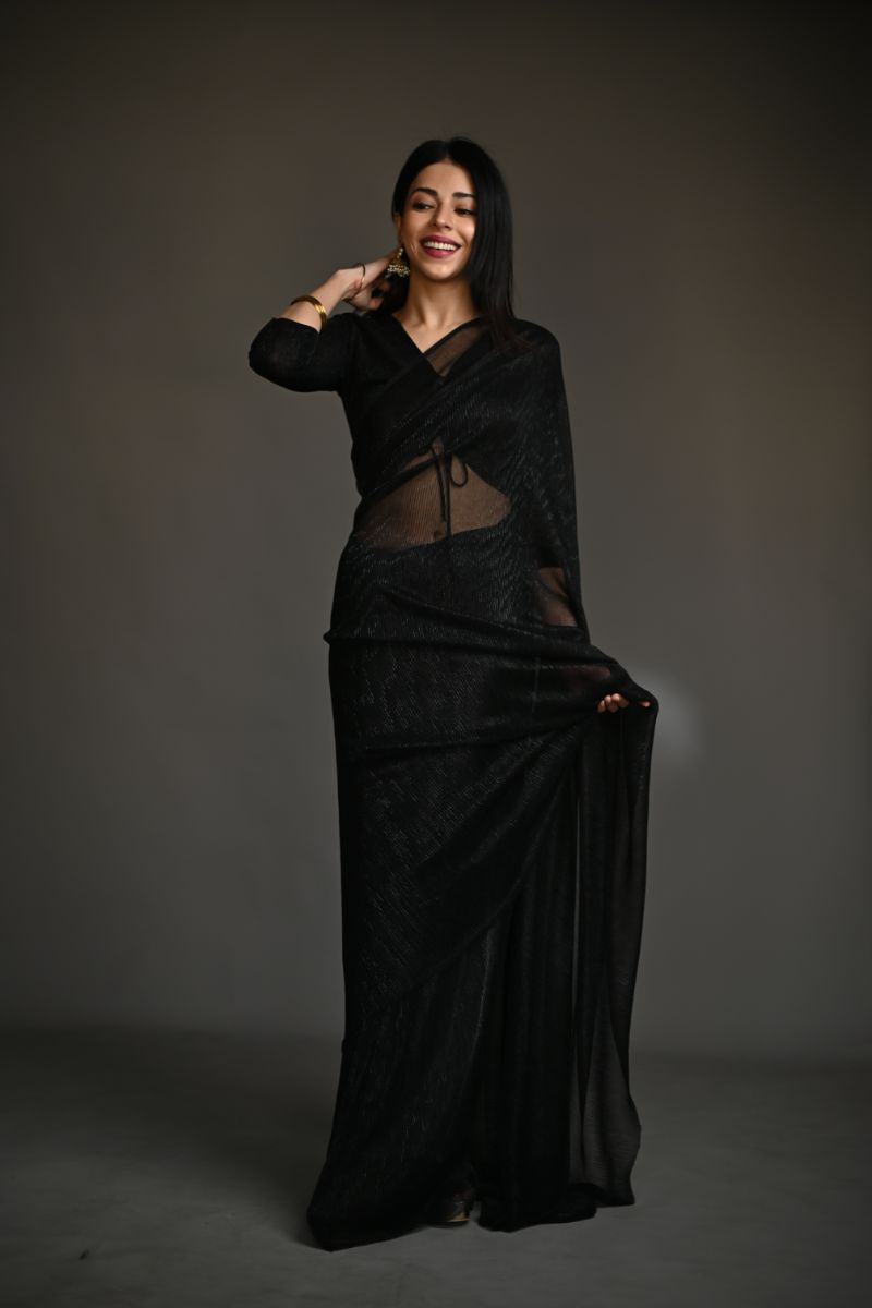 Maheen Khan - ZINC SARI - Black - Jersey Net - 1 Piece