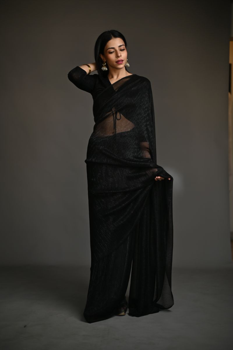 Maheen Khan - ZINC SARI - Black - Jersey Net - 1 Piece