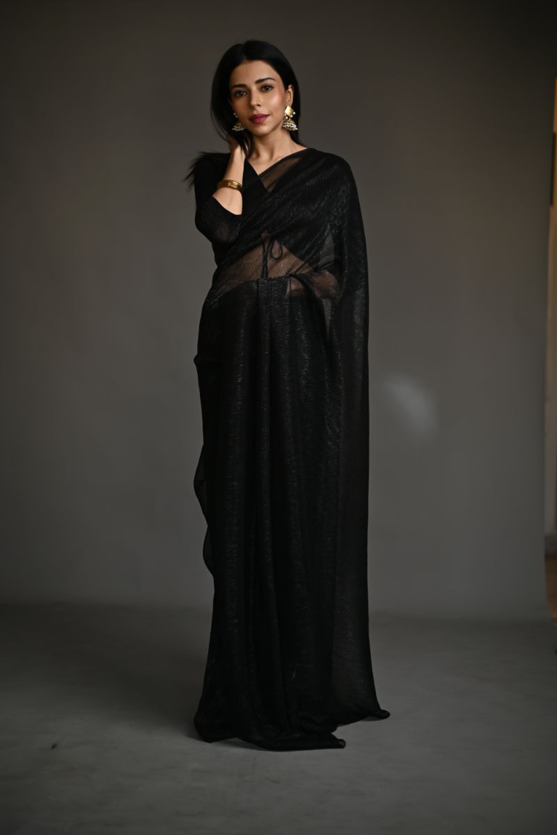 Maheen Khan - ZINC SARI - Black - Jersey Net - 1 Piece