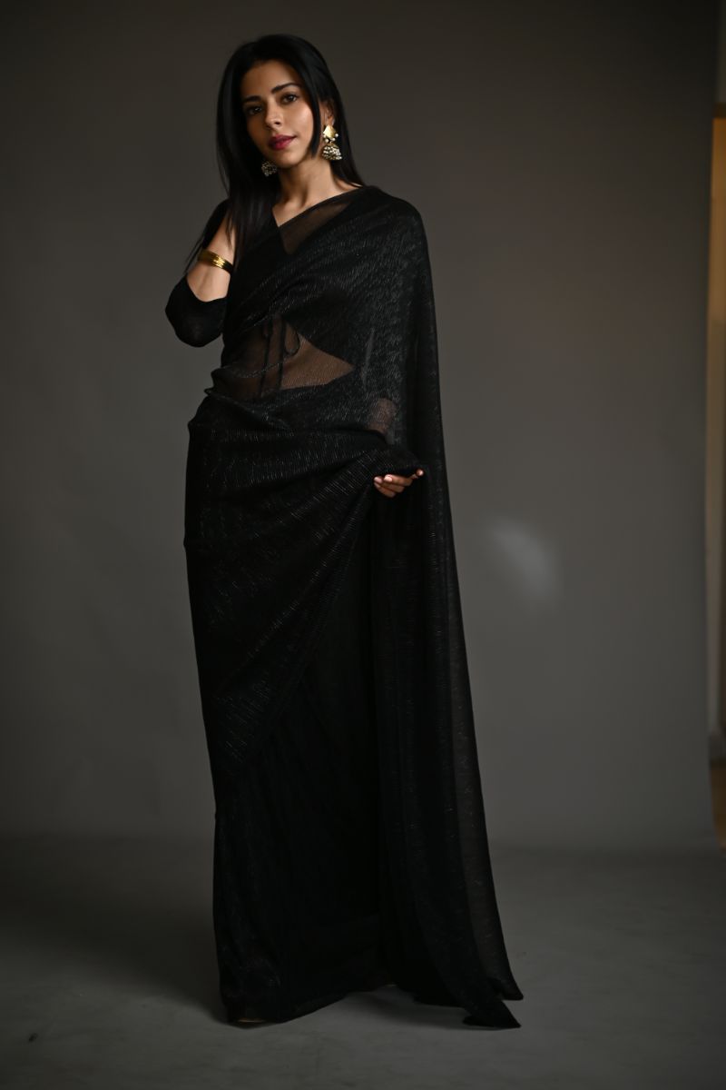 Maheen Khan - ZINC SARI - Black - Jersey Net - 1 Piece