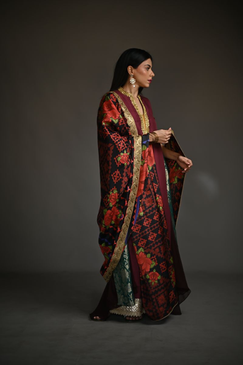 Maheen Khan - SORAYA - Maroon - 100% Pure Raw Silk