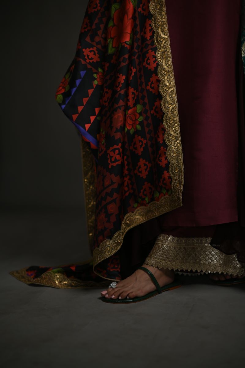 Maheen Khan - RALI DUPATTA - Maroon - Pure Medium Silk - 1 Piece