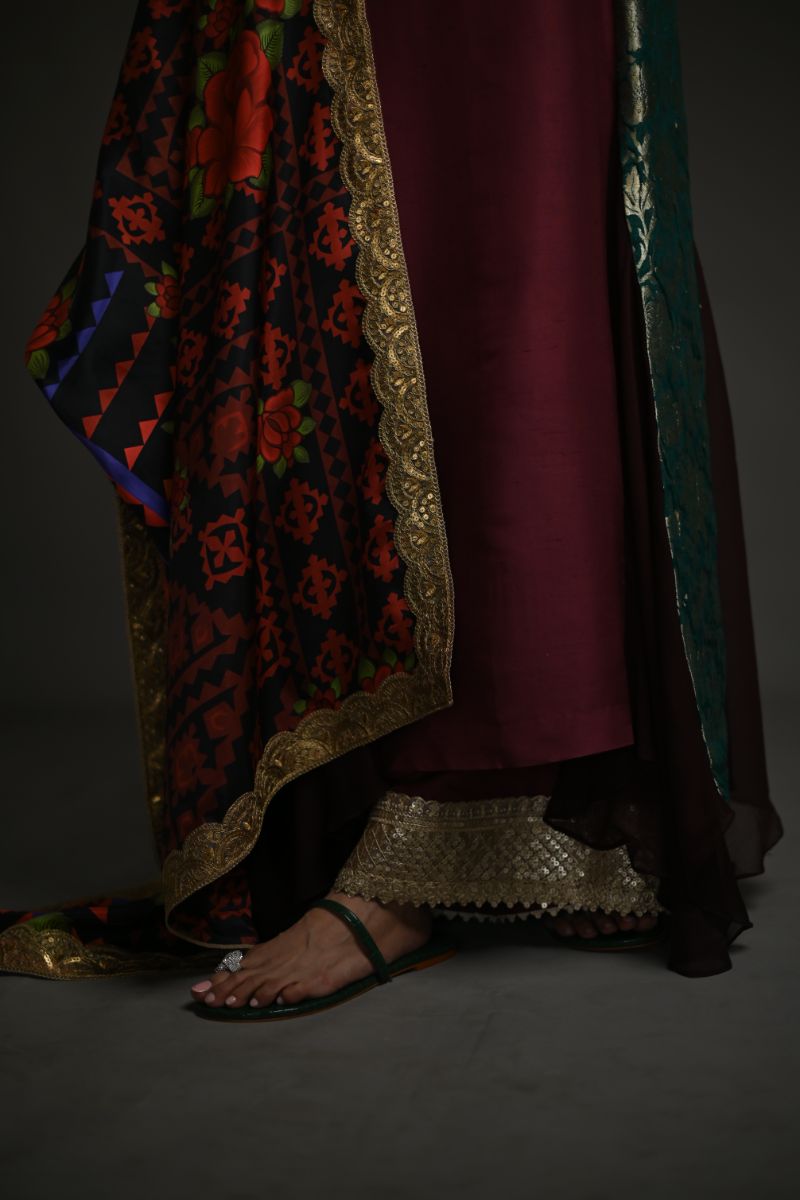 Maheen Khan - RALI DUPATTA - Maroon - Pure Medium Silk - 1 Piece