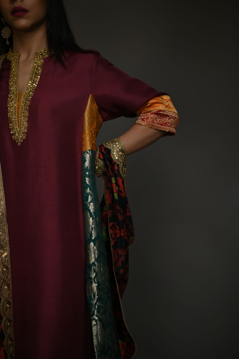 Maheen Khan - RALI DUPATTA - Maroon - Pure Medium Silk - 1 Piece