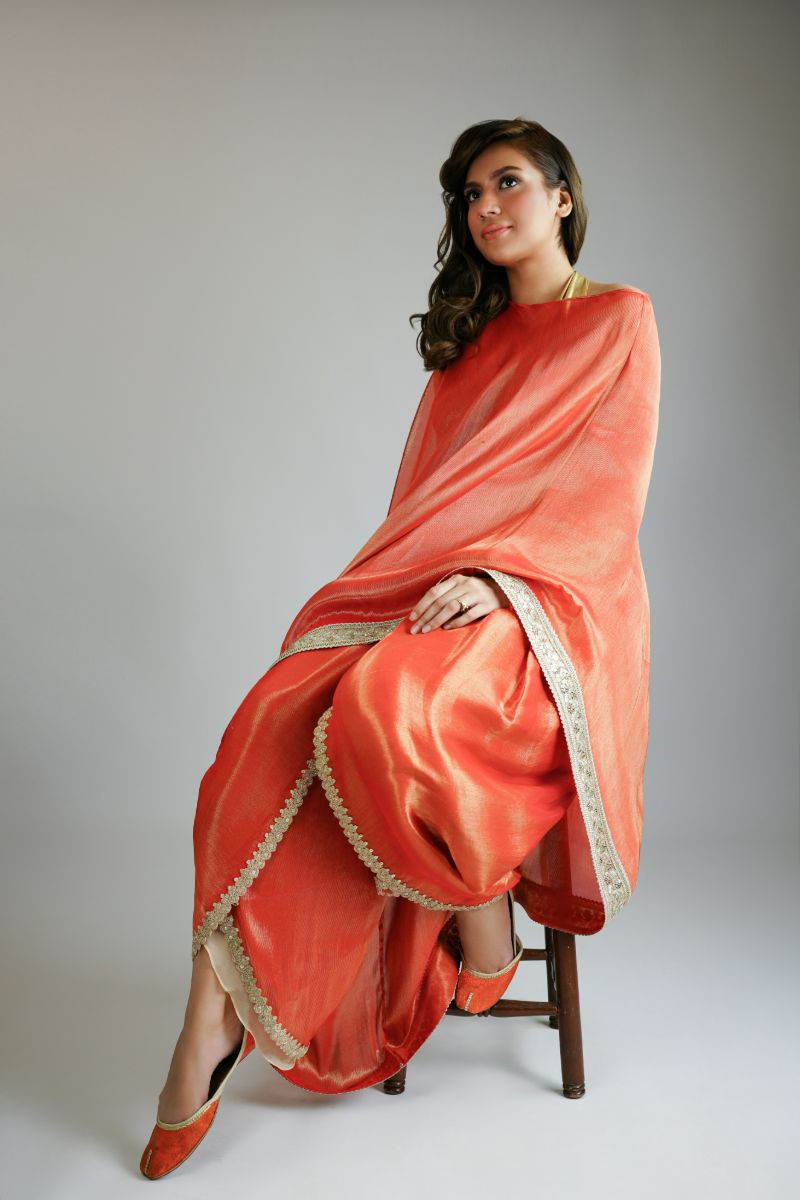 Maheen Khan - SUNSET SARI DRAPE - Red/Gold - PURE SILK MYSURI - 1 Piece
