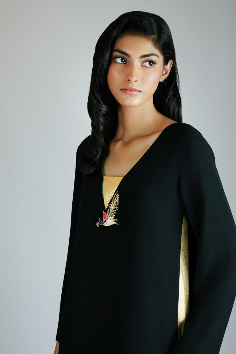 Maheen Khan - BLACK & GREEN SYMPHONY WITH SLEEVES - CREPE - 1 Piece