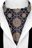 Black Wolf - LUXURY ROYAL PATTERN SILK ASCOT - Dark Navy Blue - 1 Piece