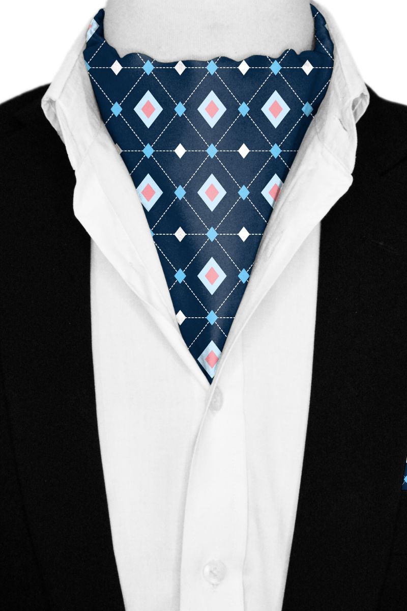 Black Wolf - DIAMOND BLUE GEOMETRIC Silk Ascot - 1 Piece