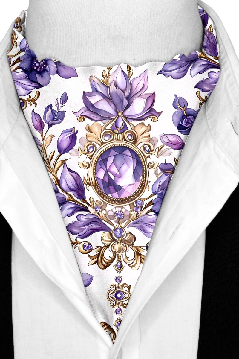 Black Wolf - LISIANTHUS FLOWERS SILK ASCOT - White - 1 Piece