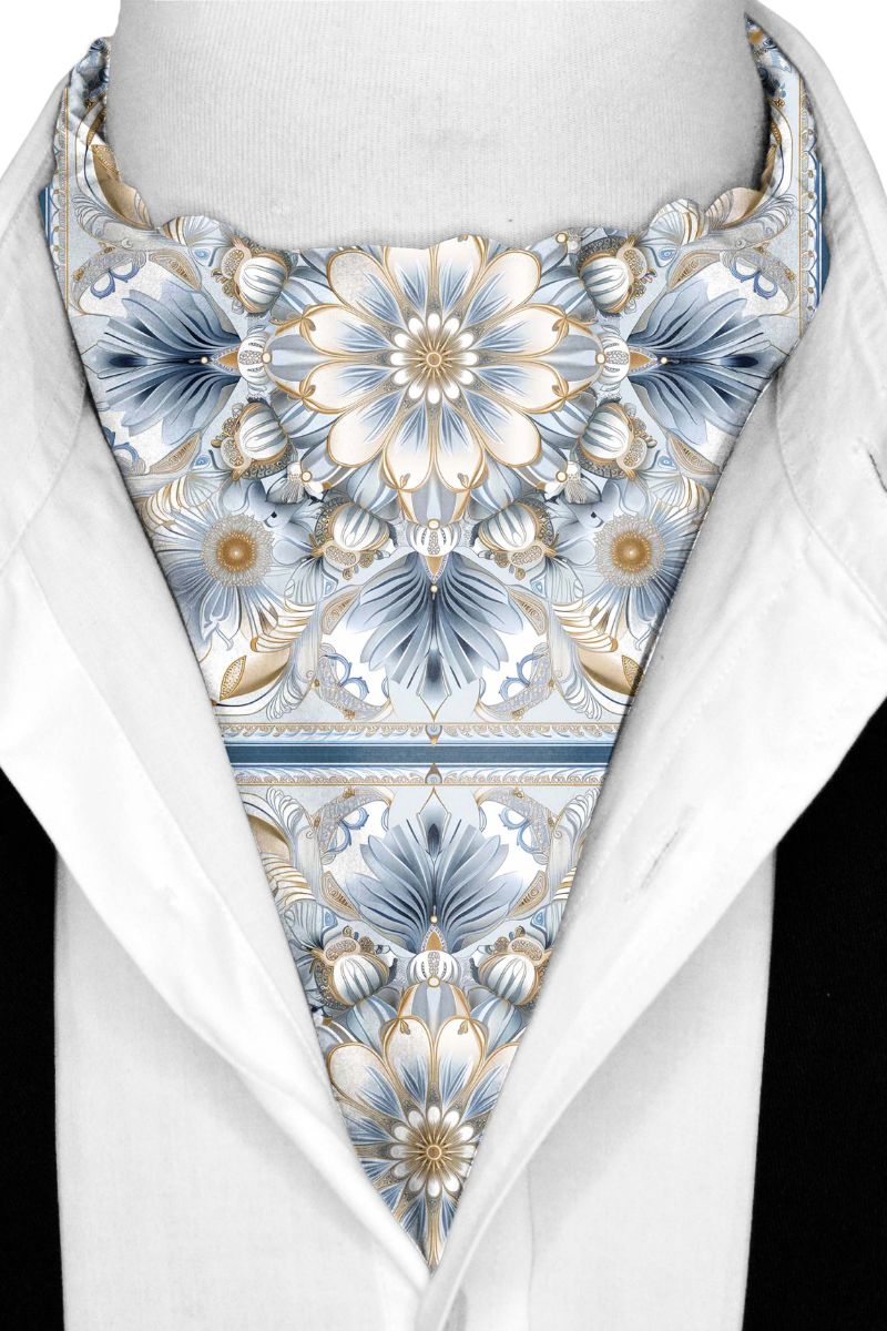 Black Wolf - LUXURY ARABIC SILK ASCOT - Feather Grey - 1 Piece