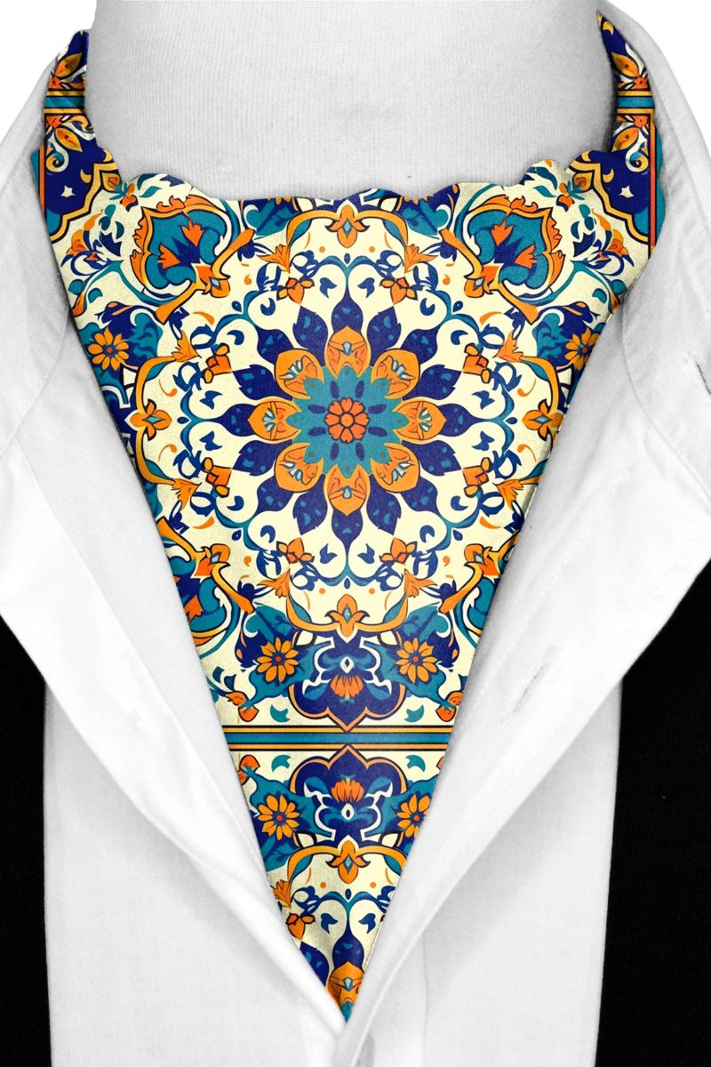 Black Wolf - ARABESQUE VINTAGE ELEGANT SILK ASCOT - Off White - 1 Piece