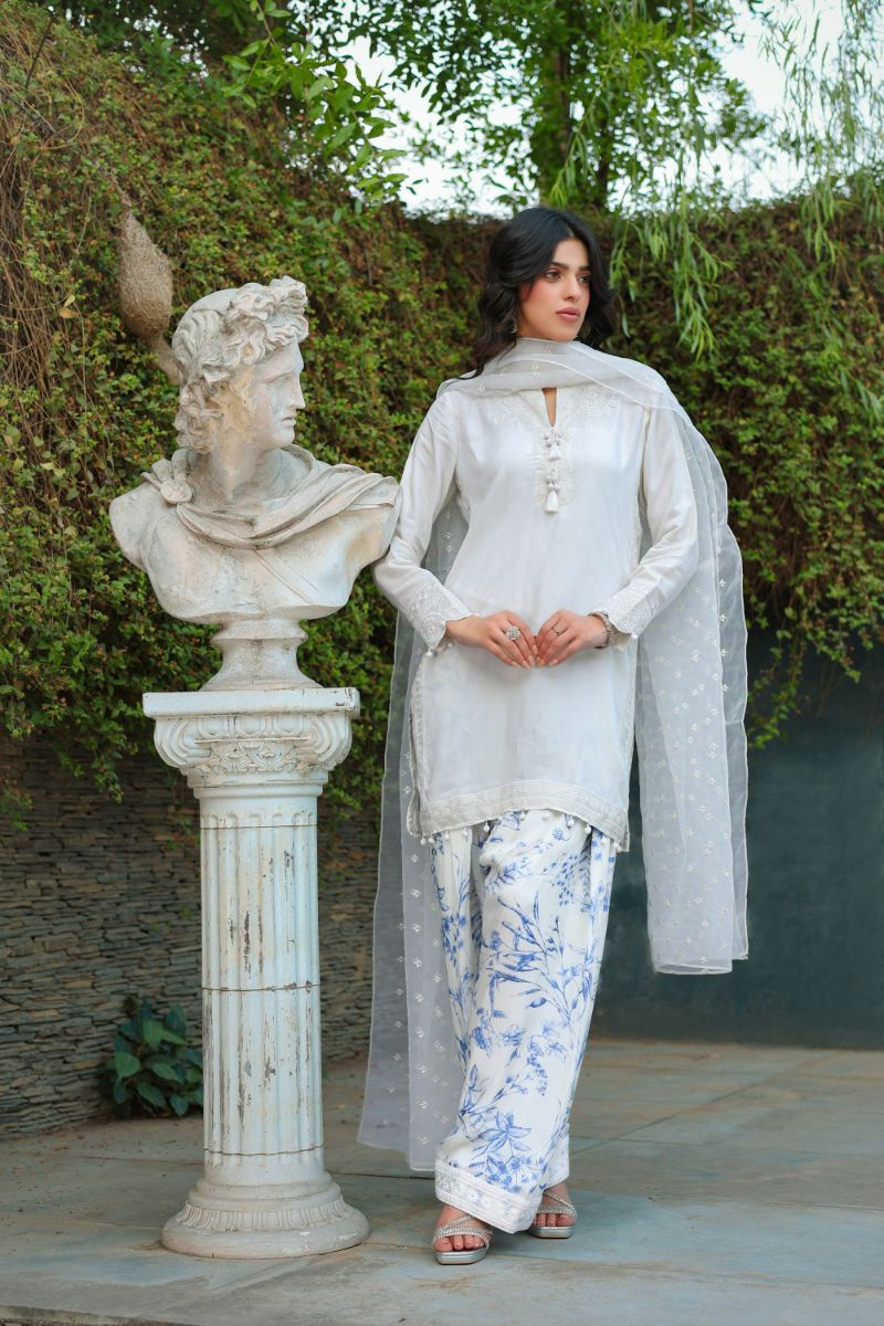 Reema Ahsan - Maliha  - White - Viscose & Organza - 3 Piece
