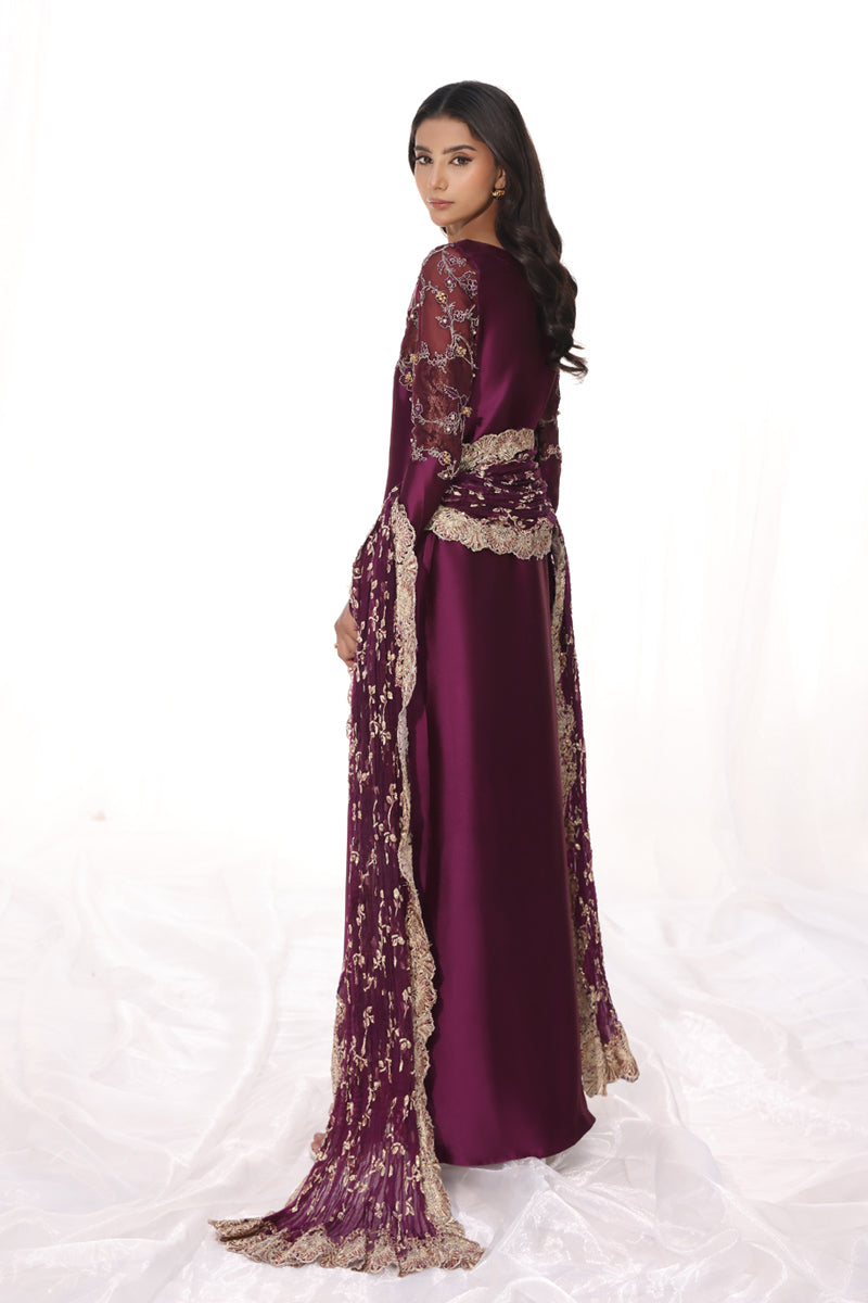 Musferah Saad - Mauve Magic - Plum - Tissue Silk & Organza - 3 Piece