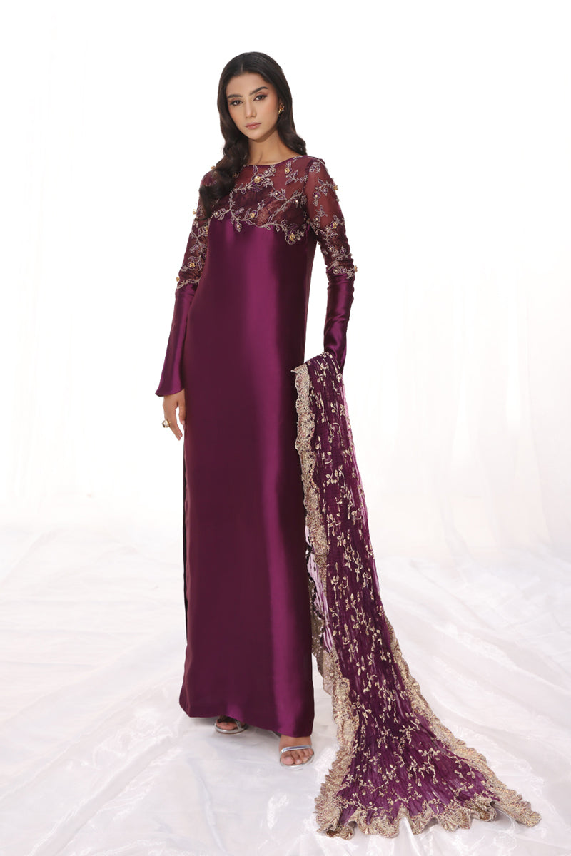 Musferah Saad - Mauve Magic - Plum - Tissue Silk & Organza - 3 Piece