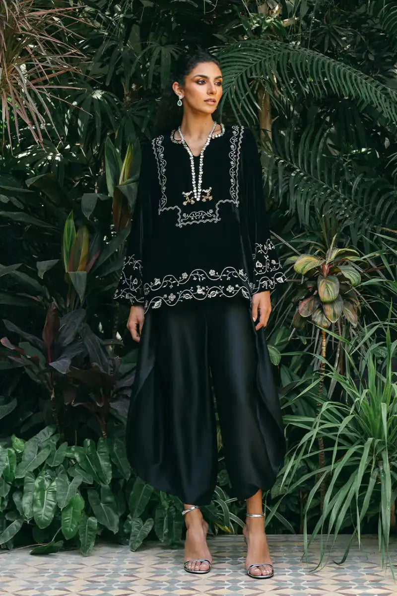 Sania Maskatiya - Mavi - Velvet & Charmeuse - ebony - Shirt & Shalwar - 2 Piece