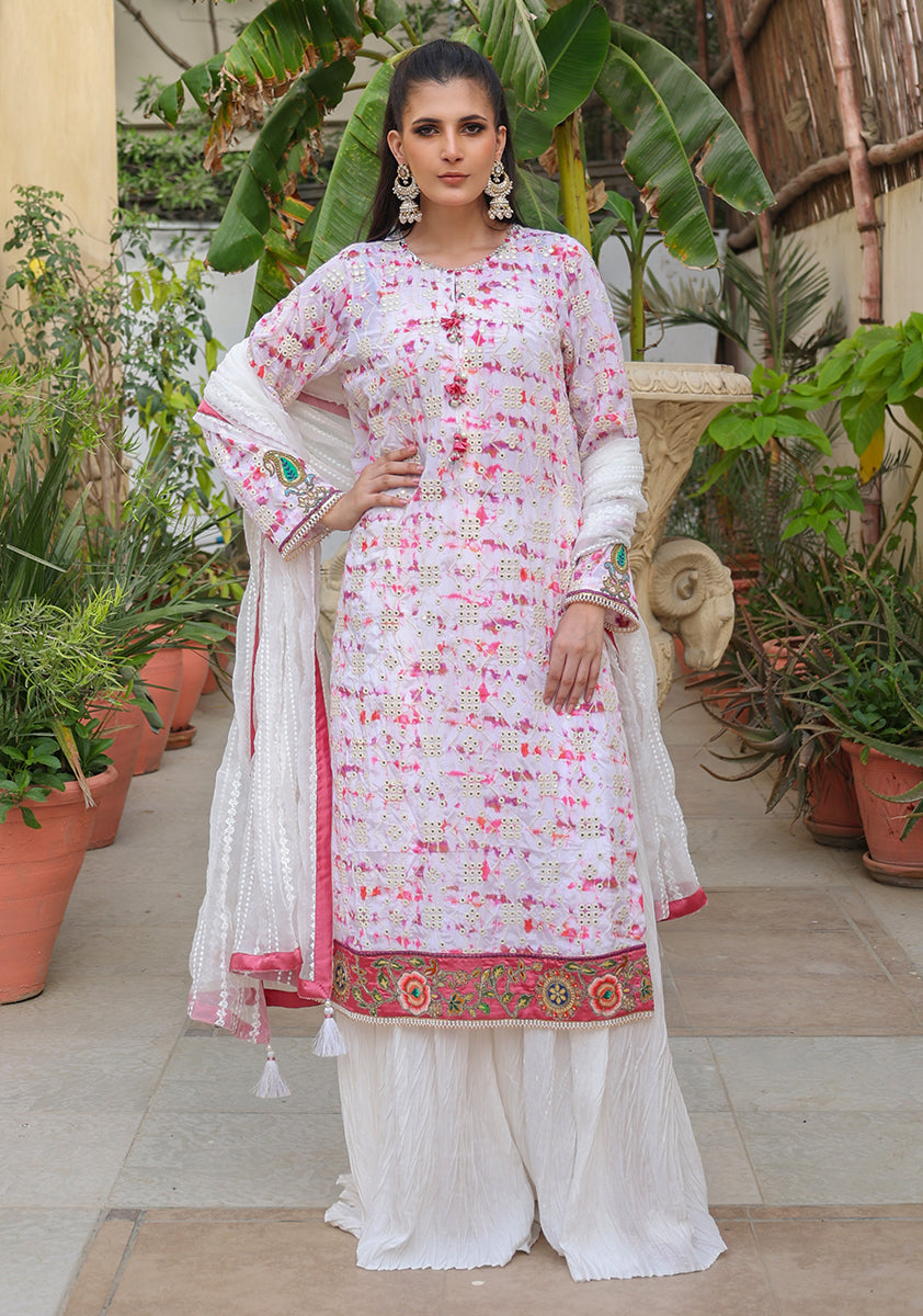 Huma Adnan - Mehrunisa - White - Cotton Silk - 3 Piece