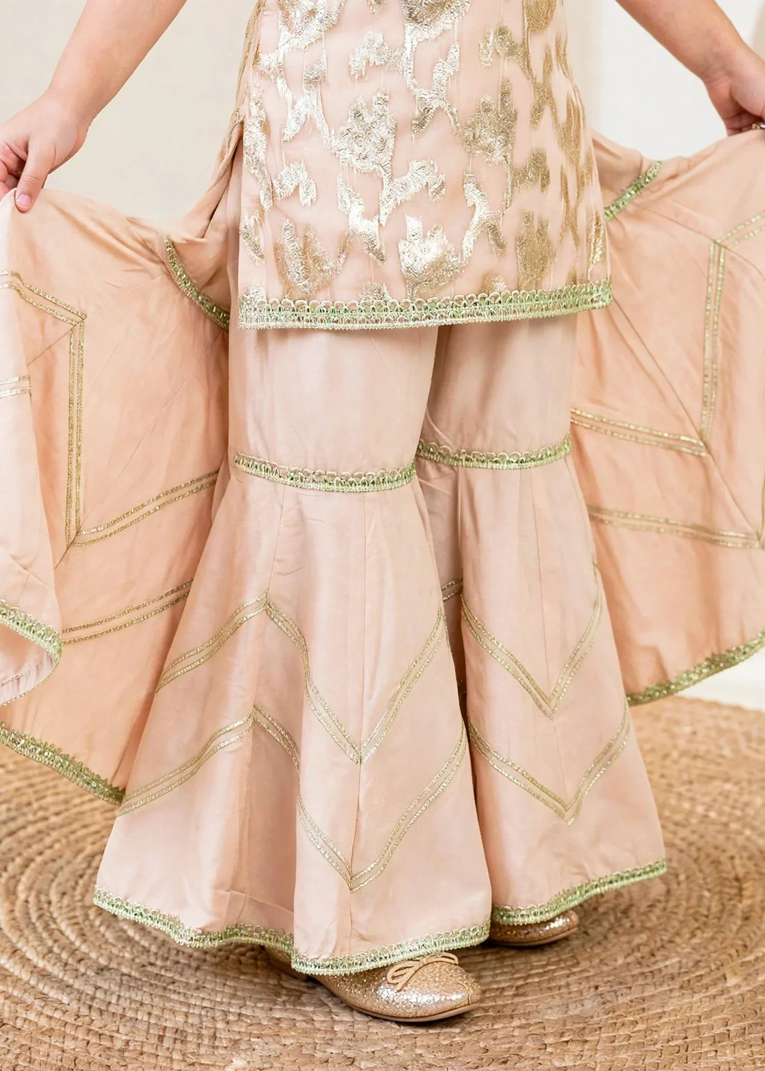 Modest 3 Piece Textured Banarsi Peach Gharara