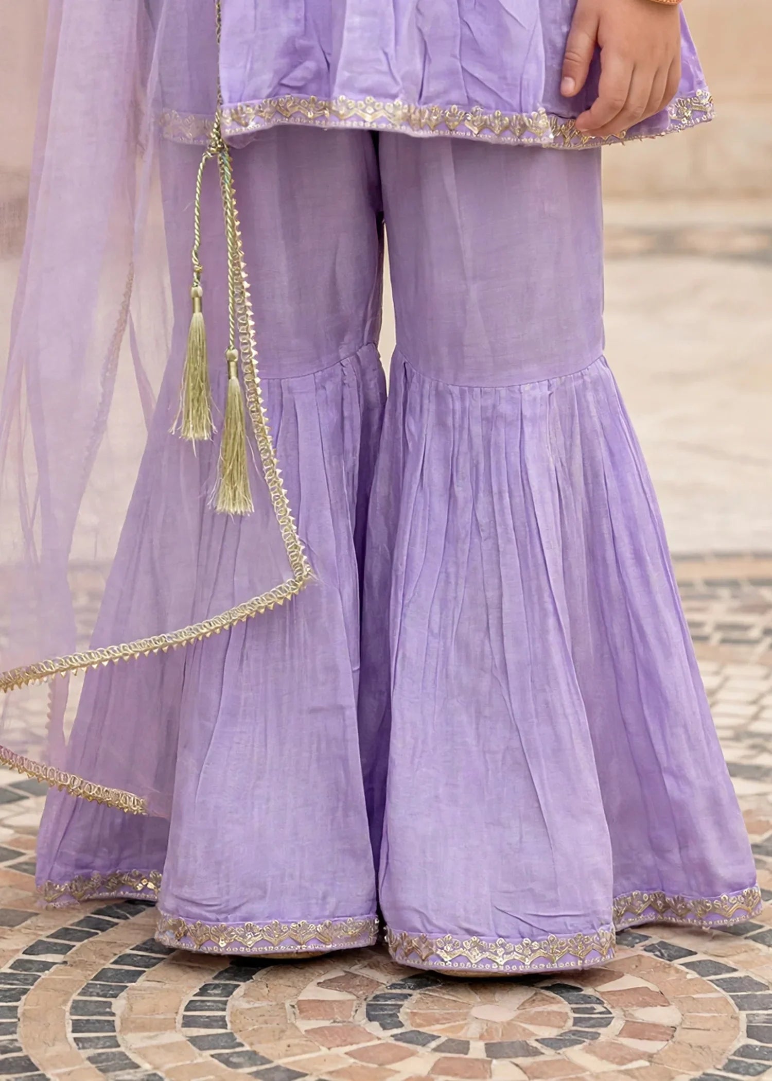 Modest Girls 3 Piece Cotton Silk Embroidered Anghrakha Dress Purple