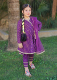 Modest - Printed Cotton Suit For Girl - Purple - 3 Piece