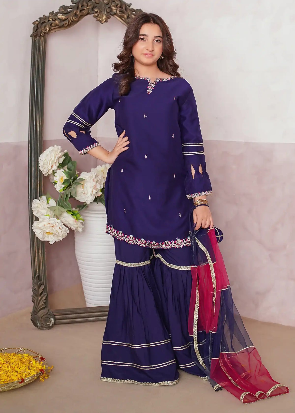 Modest - Chiffon Embroidered Gharara For Girl -  3 Piece