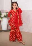 Modest - Rawsilk Printed Gharara For Girl - Red - 3 Piece
