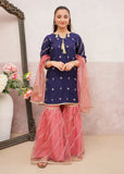 Modest - Rawsilk Embroidered Gharara For Girl - Blue - 3 Piece