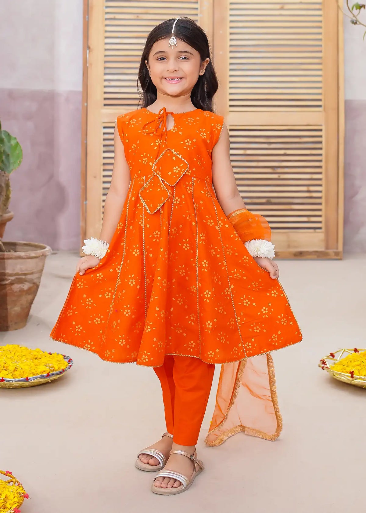 Modest - Cotton Suit For Girl - Orange - 3 Piece