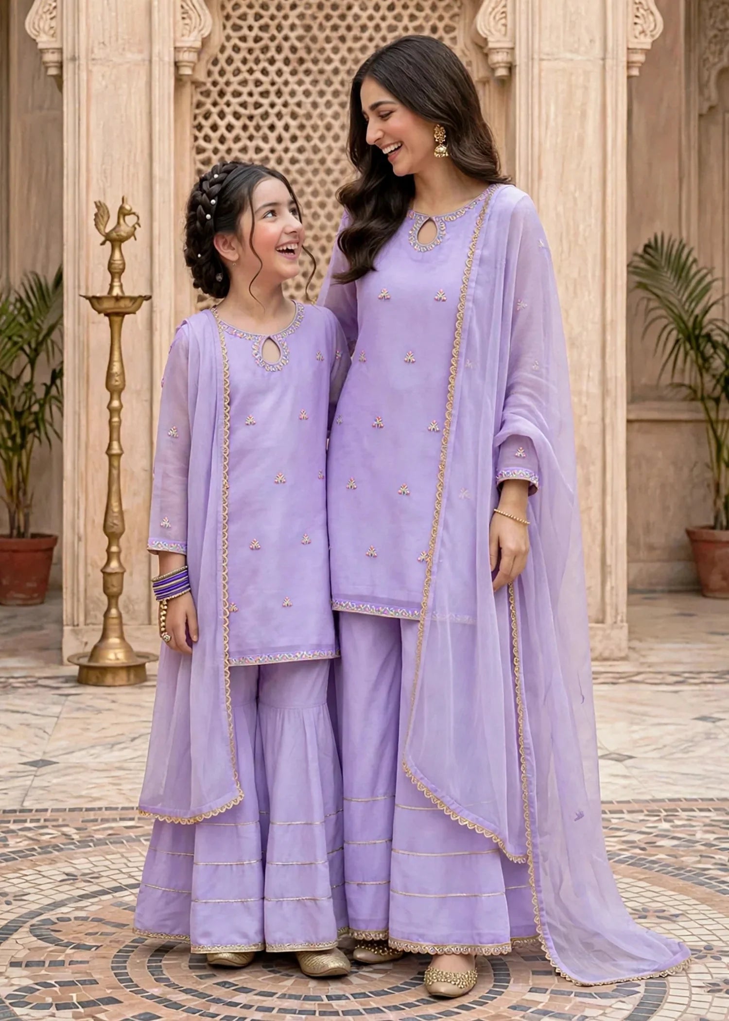 Modest Women 3 Piece Lavender Chiffon Gharara