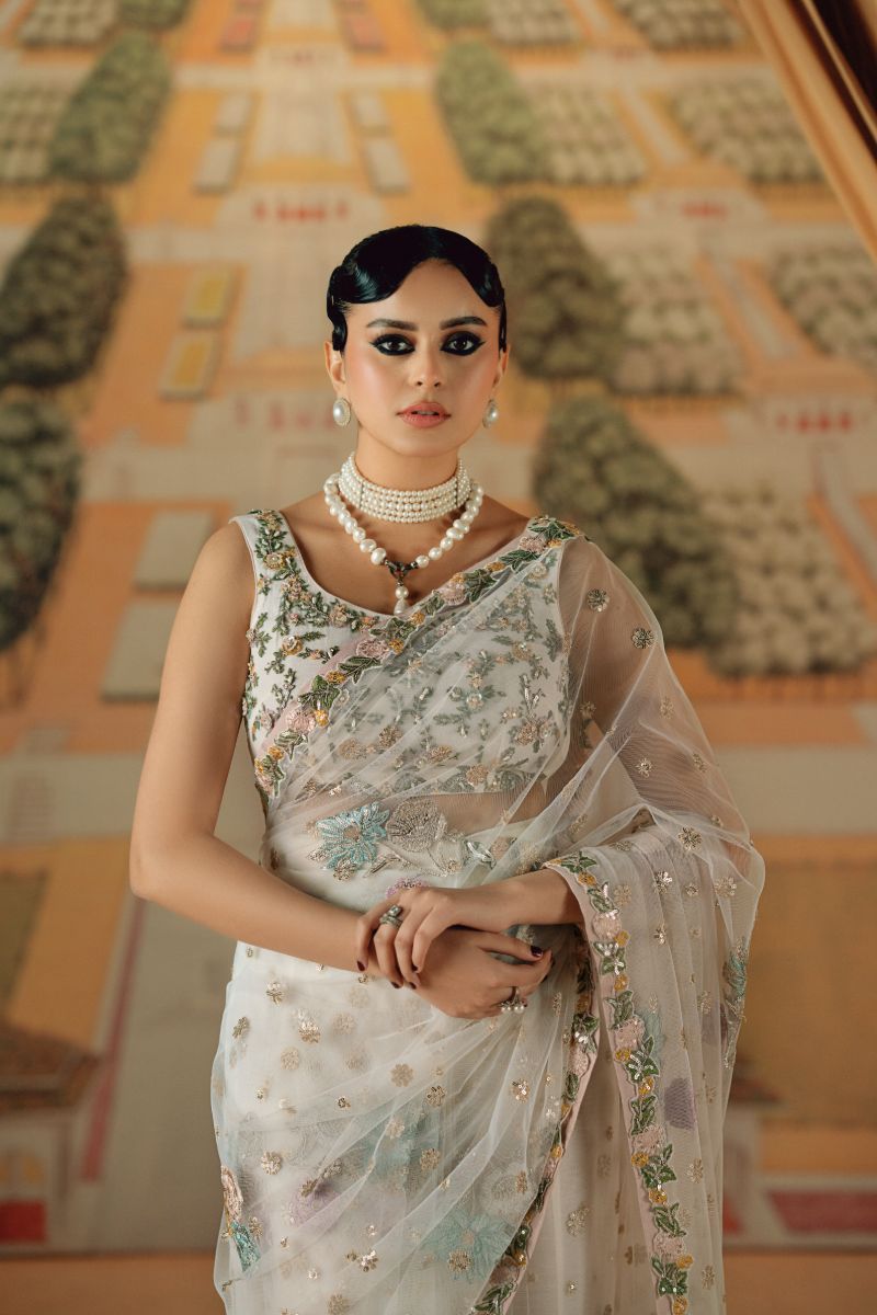 Fozia Khalid - Mu dikhai - Net - Off-white - 3 Piece