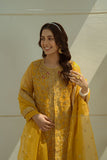 Laleen - Mustard Jewel Organza Suit For Women - Mustrad - 3 Piece
