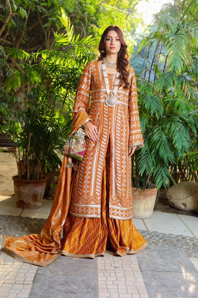 Huma Adnan - Narangi - Chiffon - Rust - 3 Piece