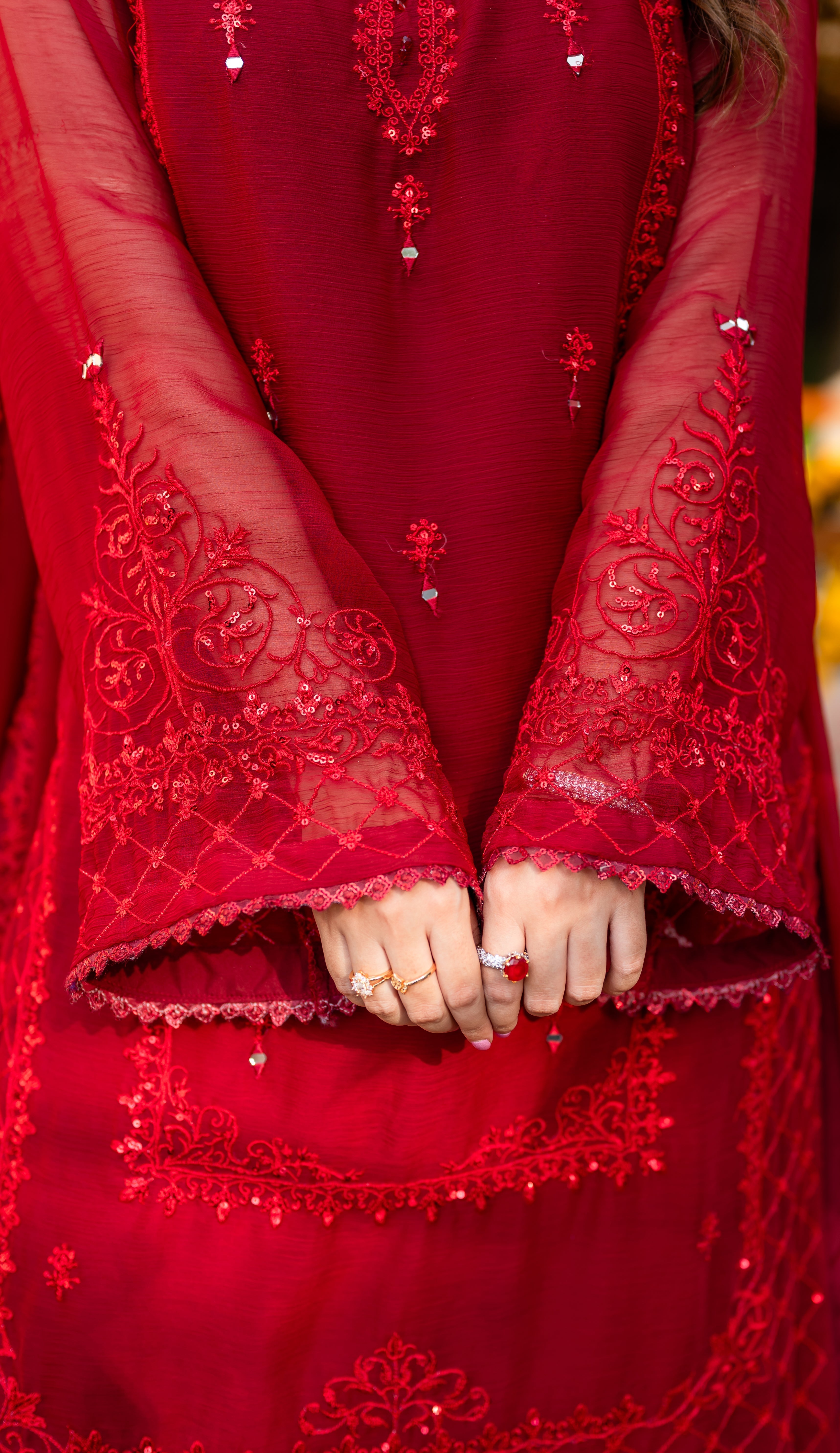 Omal by Komal - Meerub - Red - Chiffon -3 Piece
