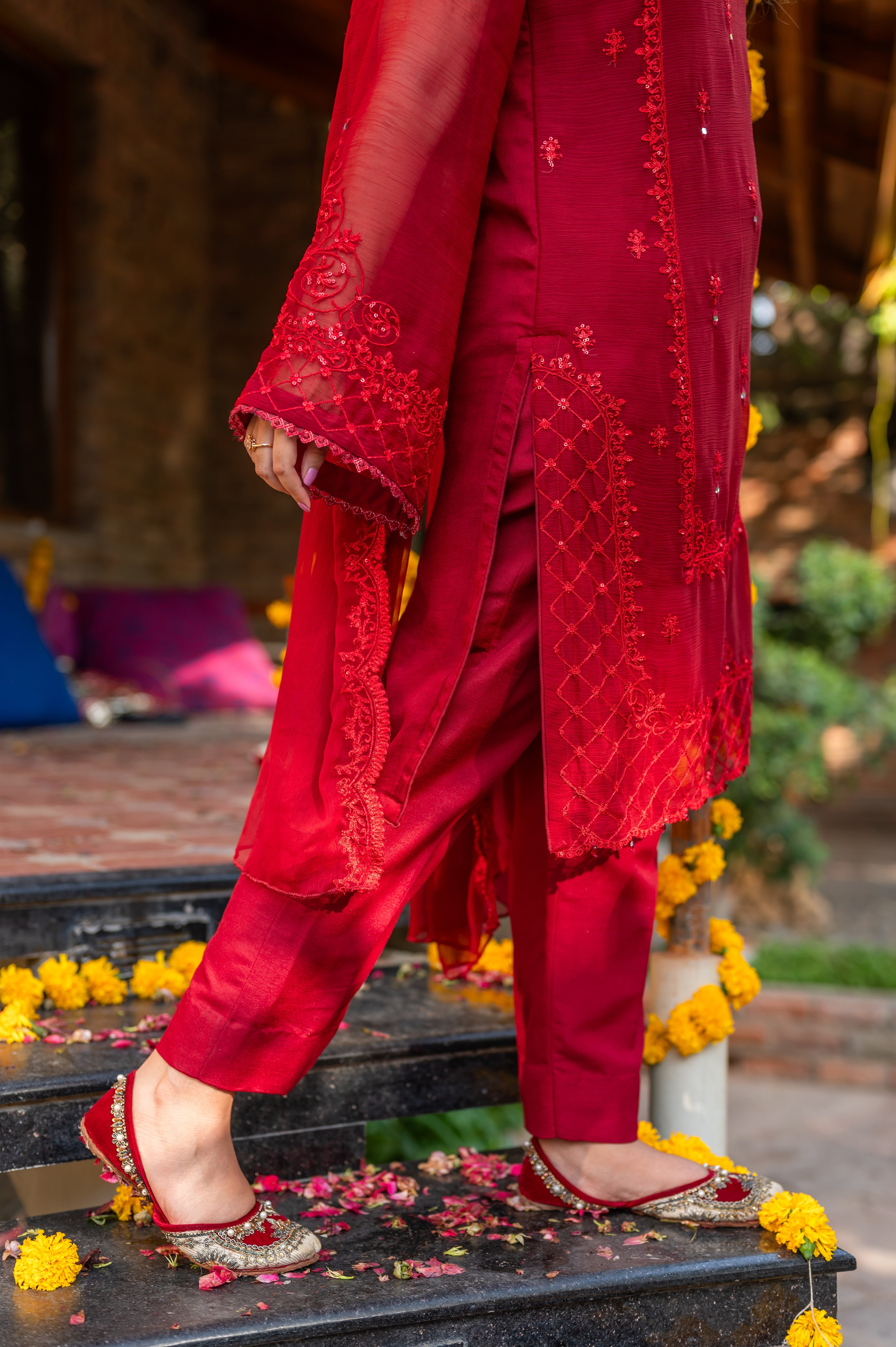 Omal by Komal - Meerub - Red - Chiffon -3 Piece