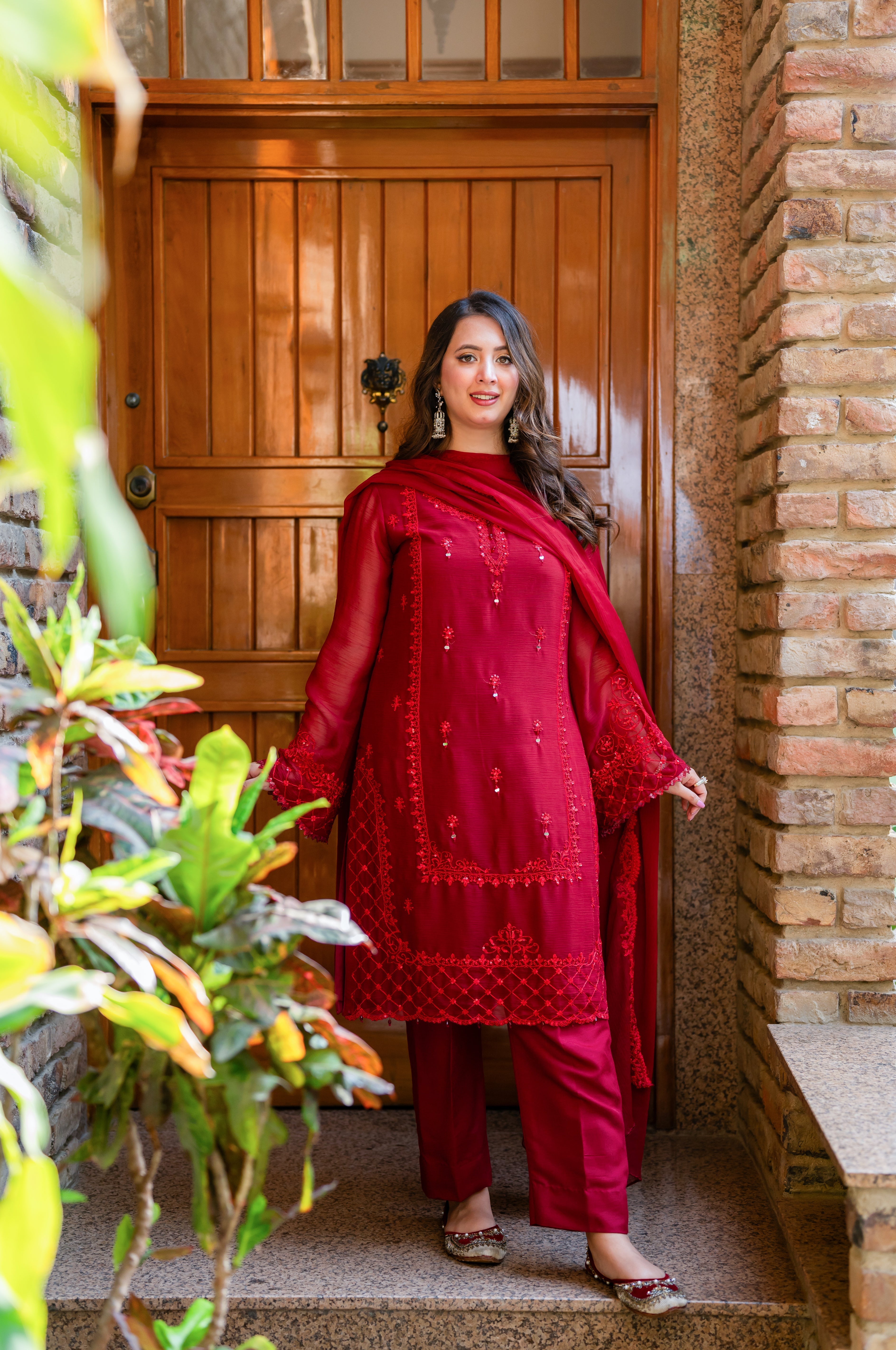 Omal by Komal - Meerub - Red - Chiffon -3 Piece
