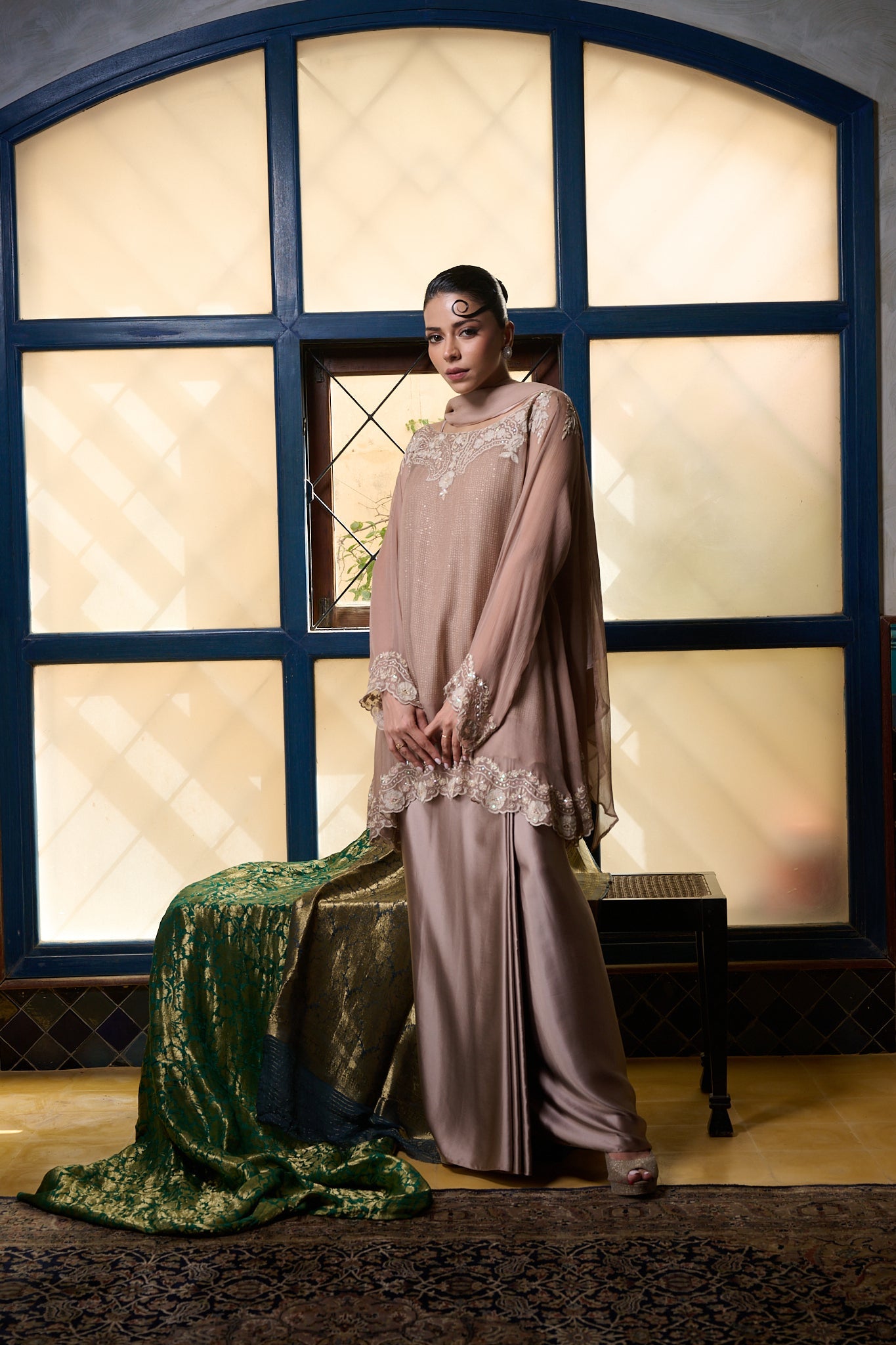 Maheem Khan - Venetian Lace  - DUSTY PINK - BLENDED SILK - 3 Piece