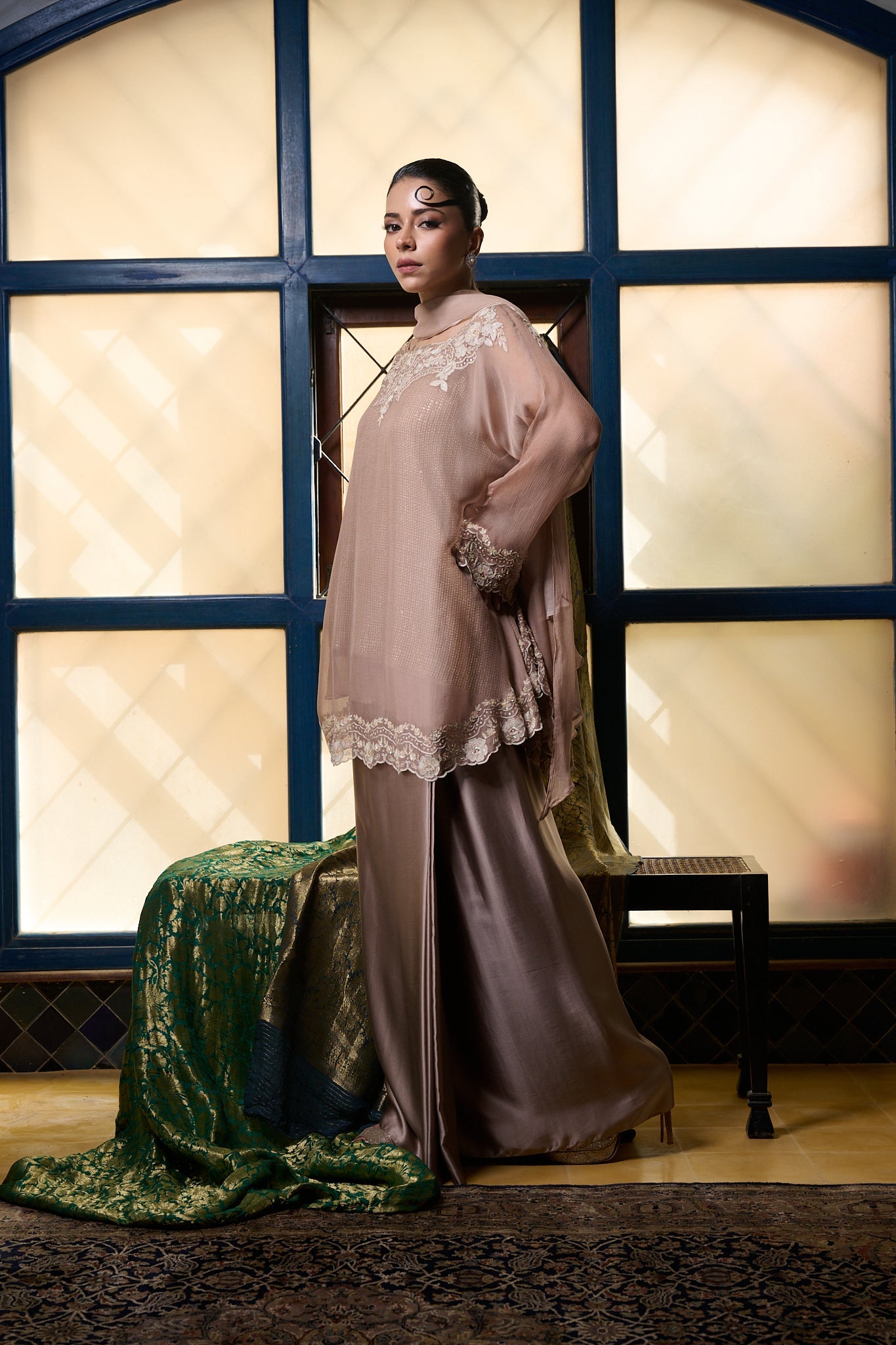 Maheem Khan - Venetian Lace  - DUSTY PINK - BLENDED SILK - 3 Piece