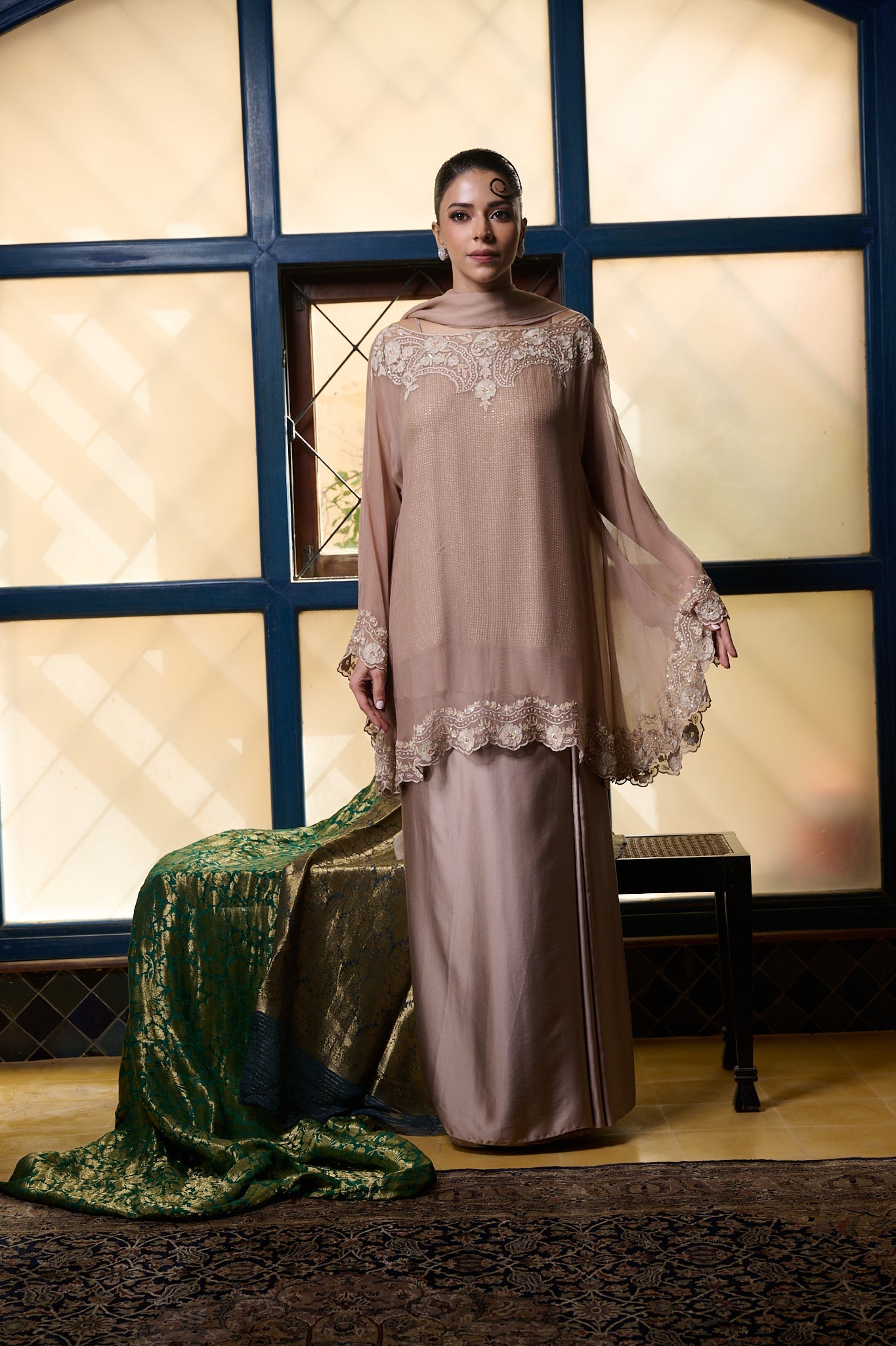 Maheem Khan - Venetian Lace  - DUSTY PINK - BLENDED SILK - 3 Piece