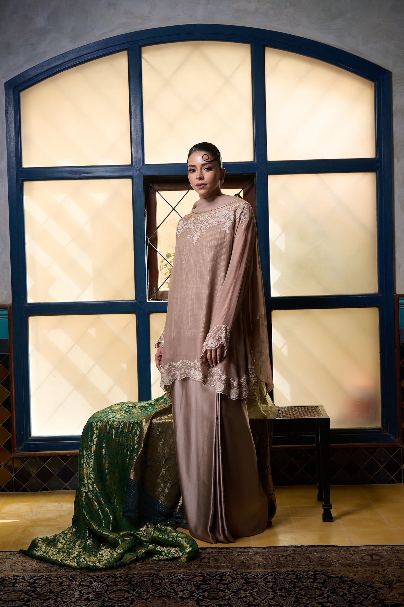 Maheem Khan - Venetian Lace  - DUSTY PINK - BLENDED SILK - 3 Piece