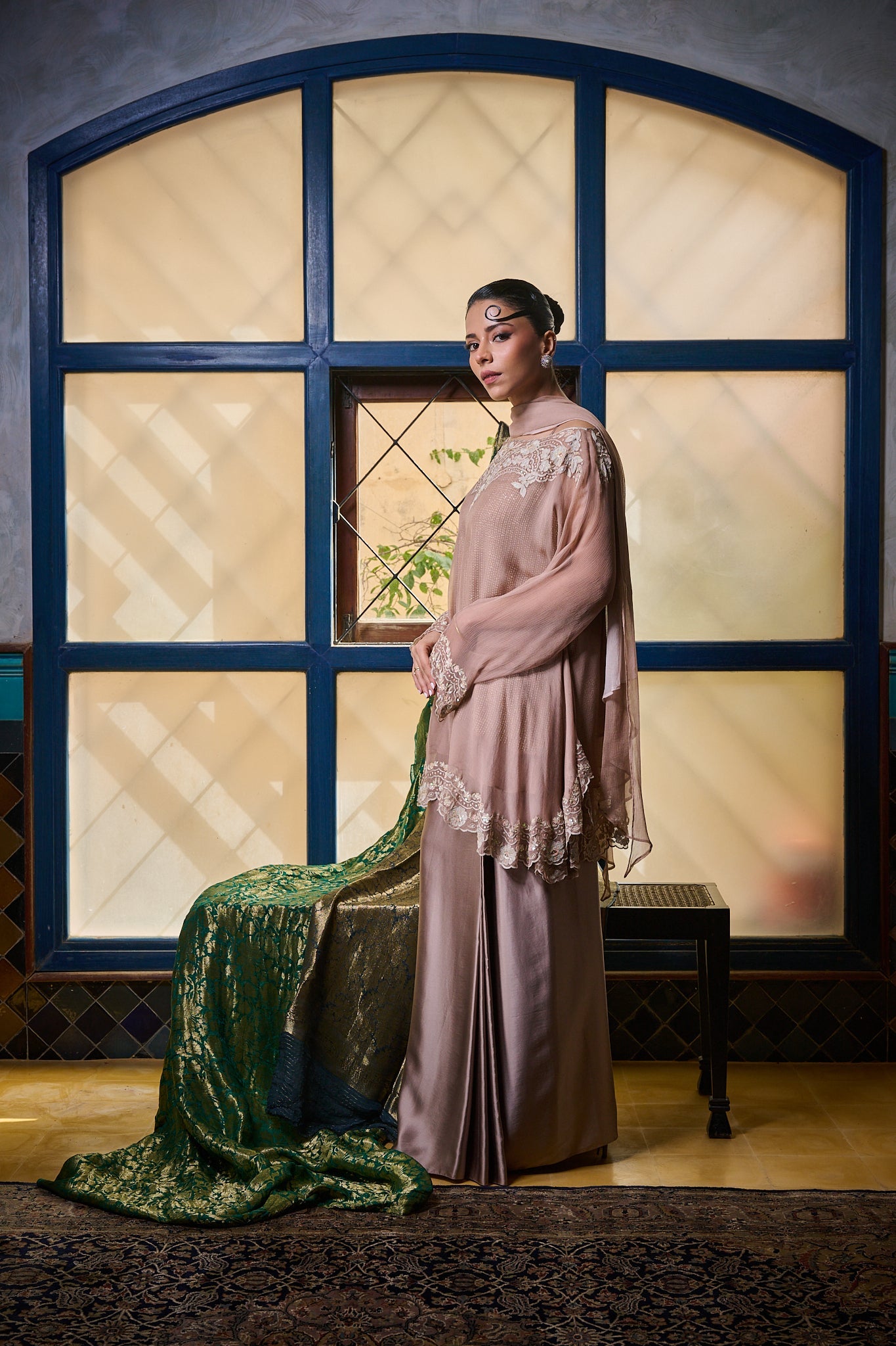 Maheem Khan - Venetian Lace  - DUSTY PINK - BLENDED SILK - 3 Piece