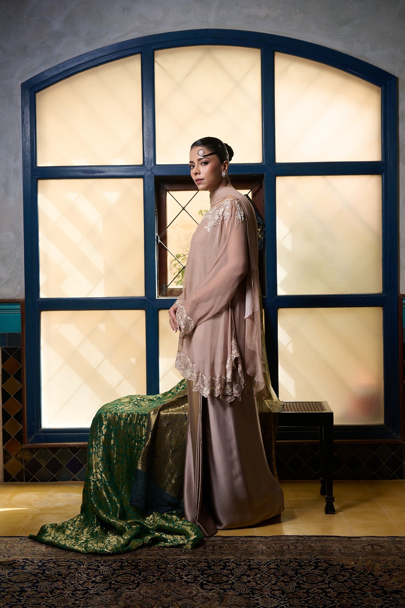 Maheem Khan - Venetian Lace  - DUSTY PINK - BLENDED SILK - 3 Piece