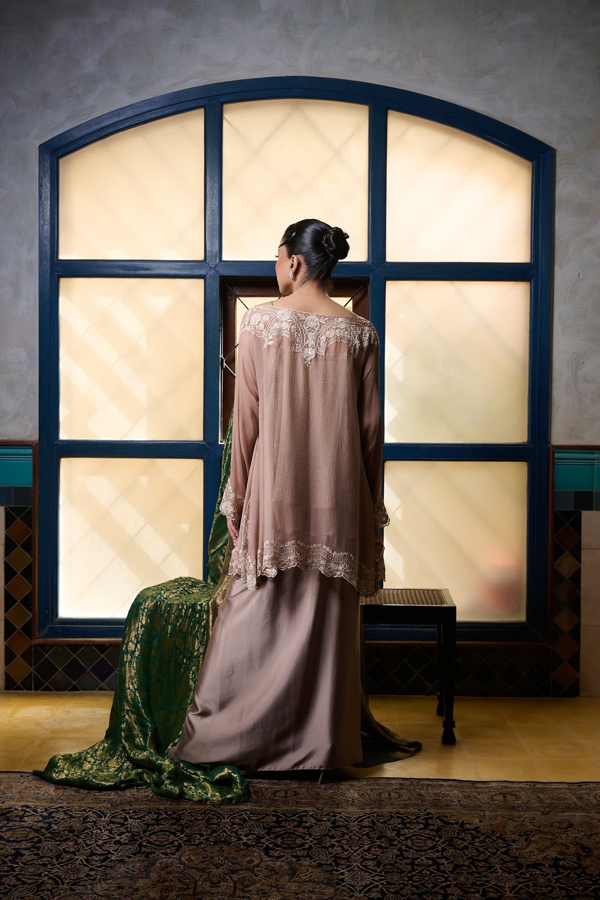 Maheem Khan - Venetian Lace  - DUSTY PINK - BLENDED SILK - 3 Piece