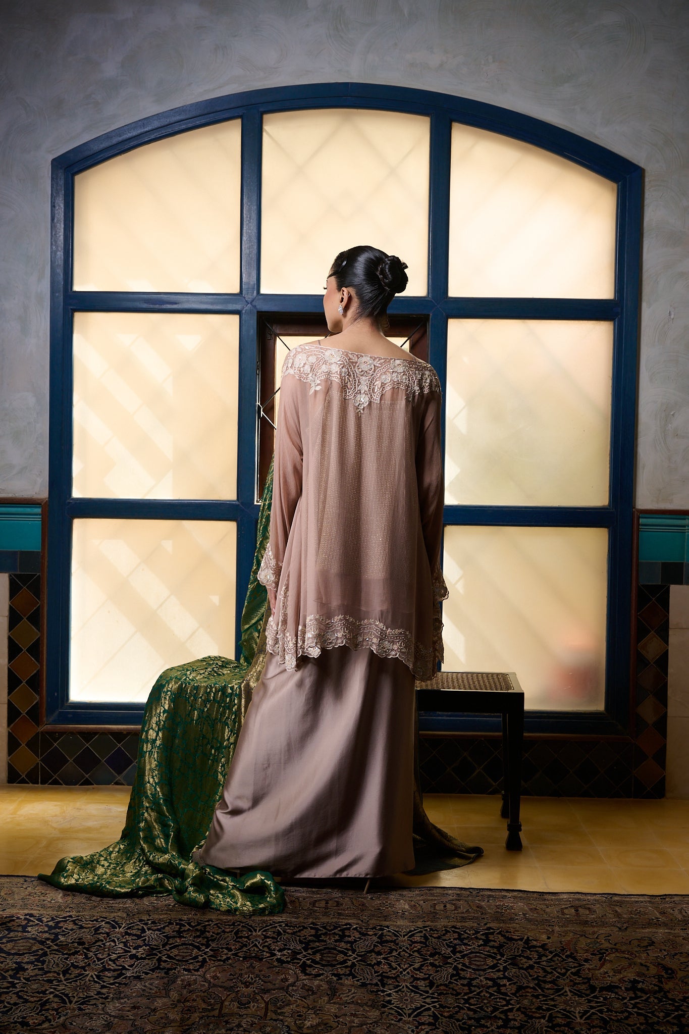 Maheem Khan - Venetian Lace  - DUSTY PINK - BLENDED SILK - 3 Piece