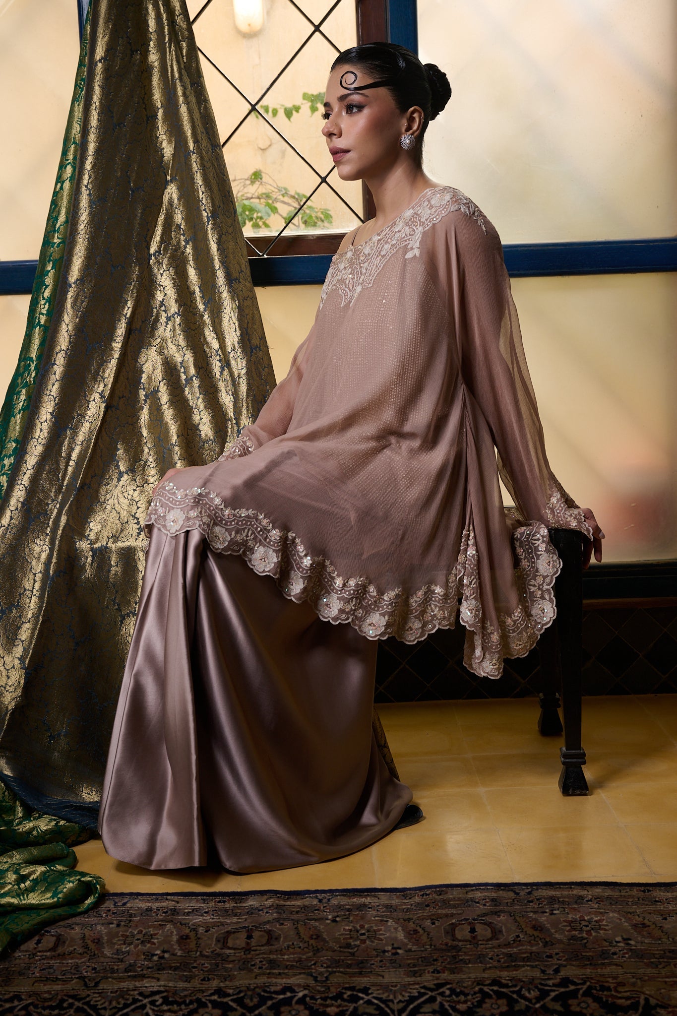 Maheem Khan - Venetian Lace  - DUSTY PINK - BLENDED SILK - 3 Piece