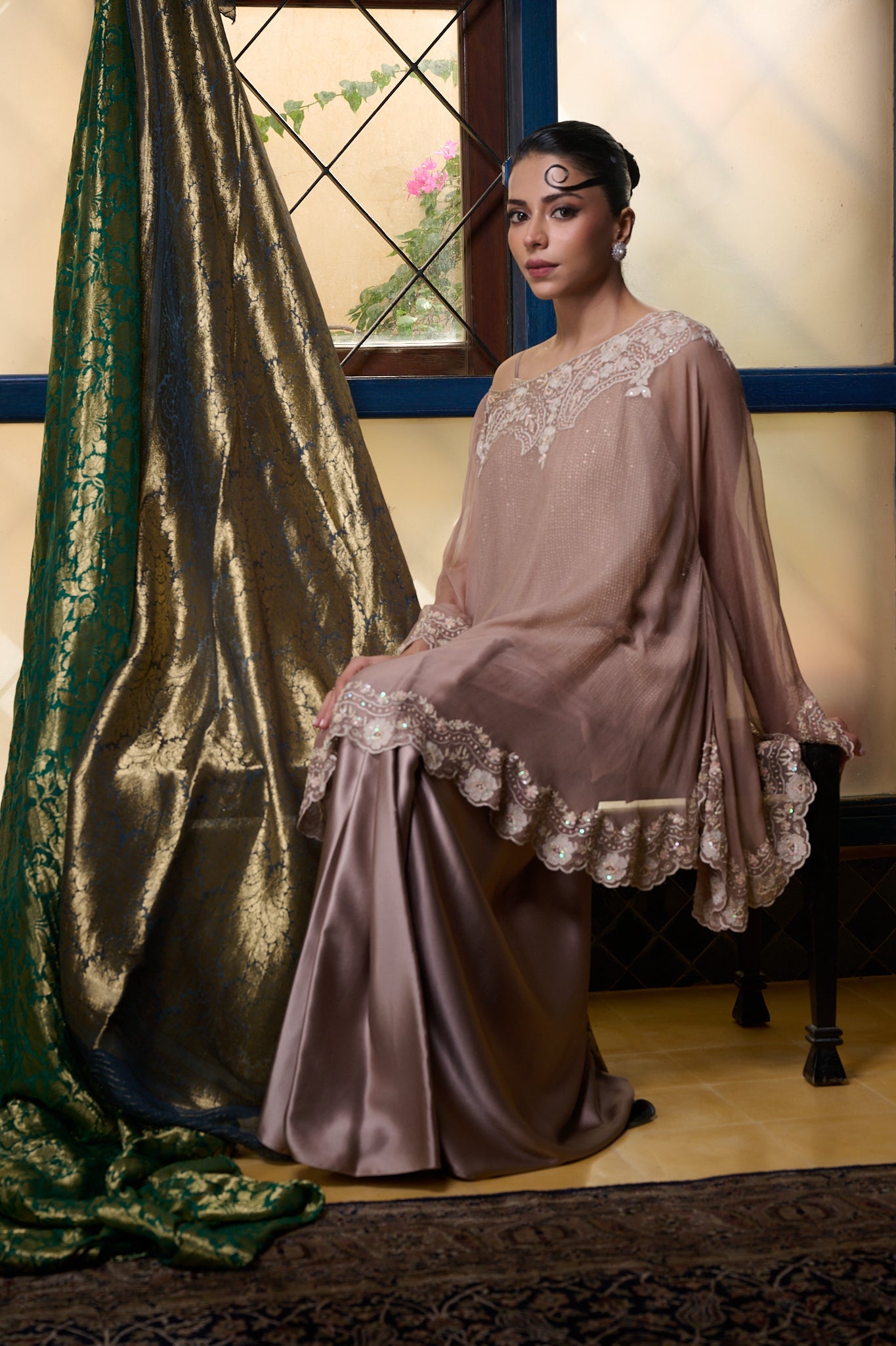 Maheem Khan - Venetian Lace  - DUSTY PINK - BLENDED SILK - 3 Piece